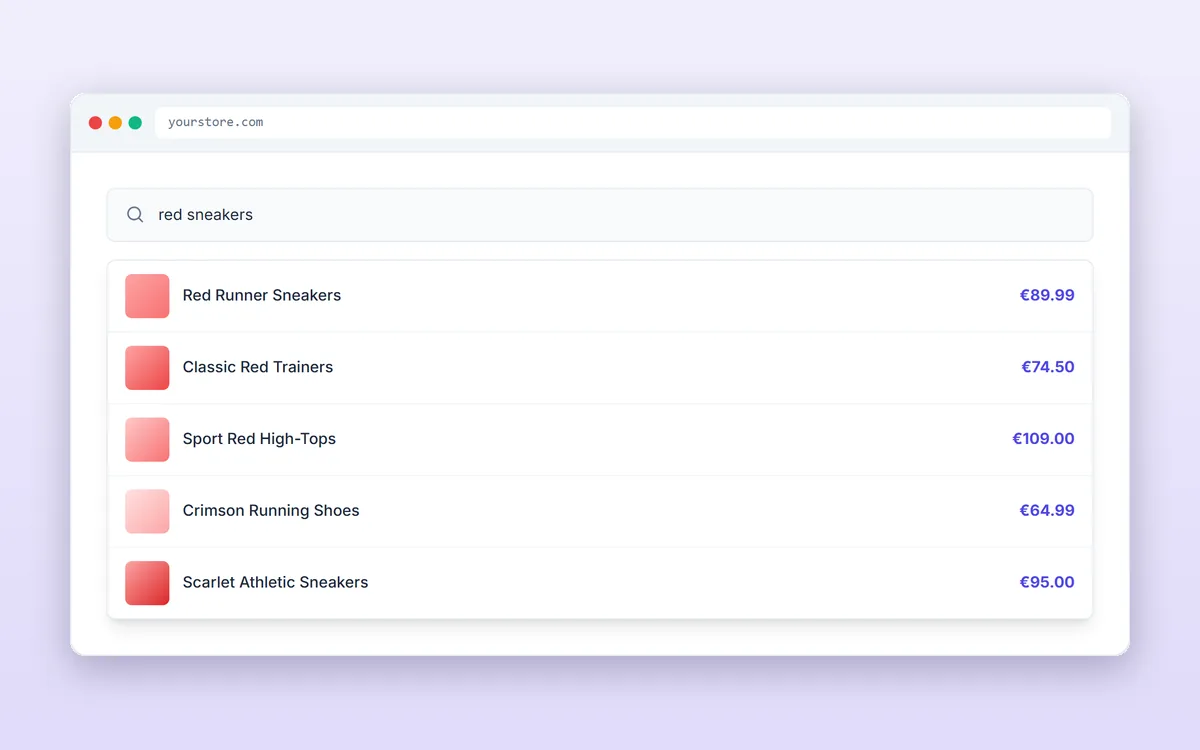 Ultrafast Search showing matching products as the customer types