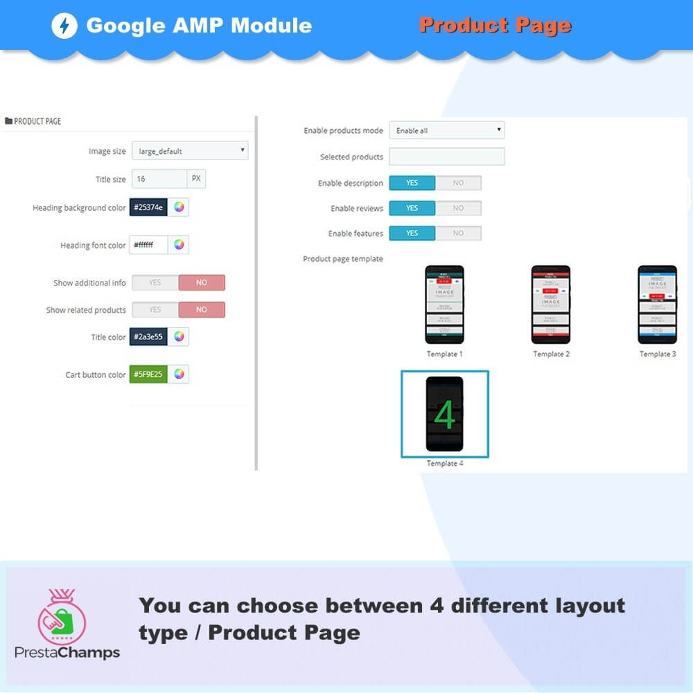 You can choose between 4 different layout type / product page.