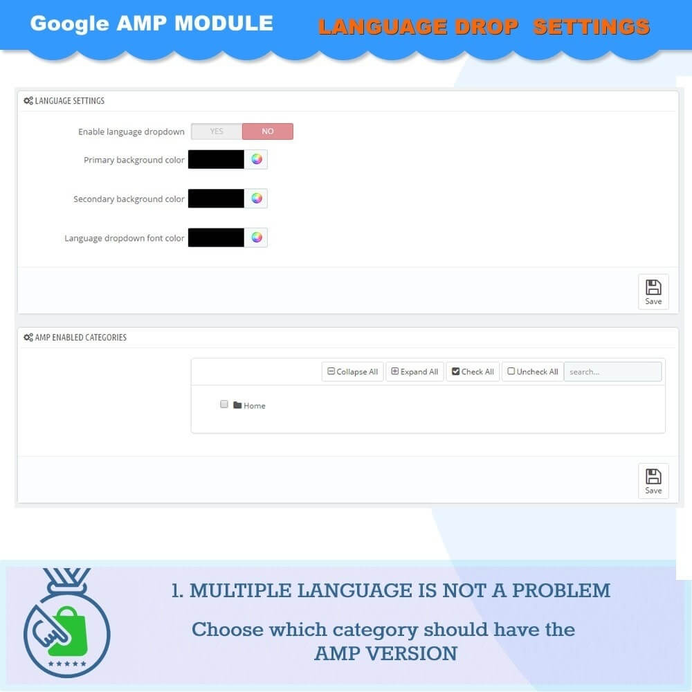 Google AMP Module - Language Drop Settings