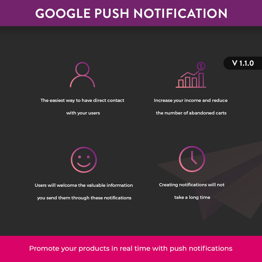 Promote your products in real time with push notifications.