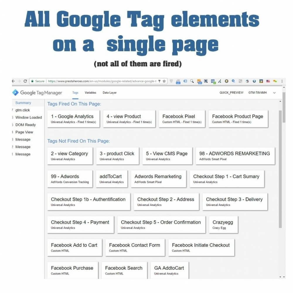 All Google Tag elements on a single page
