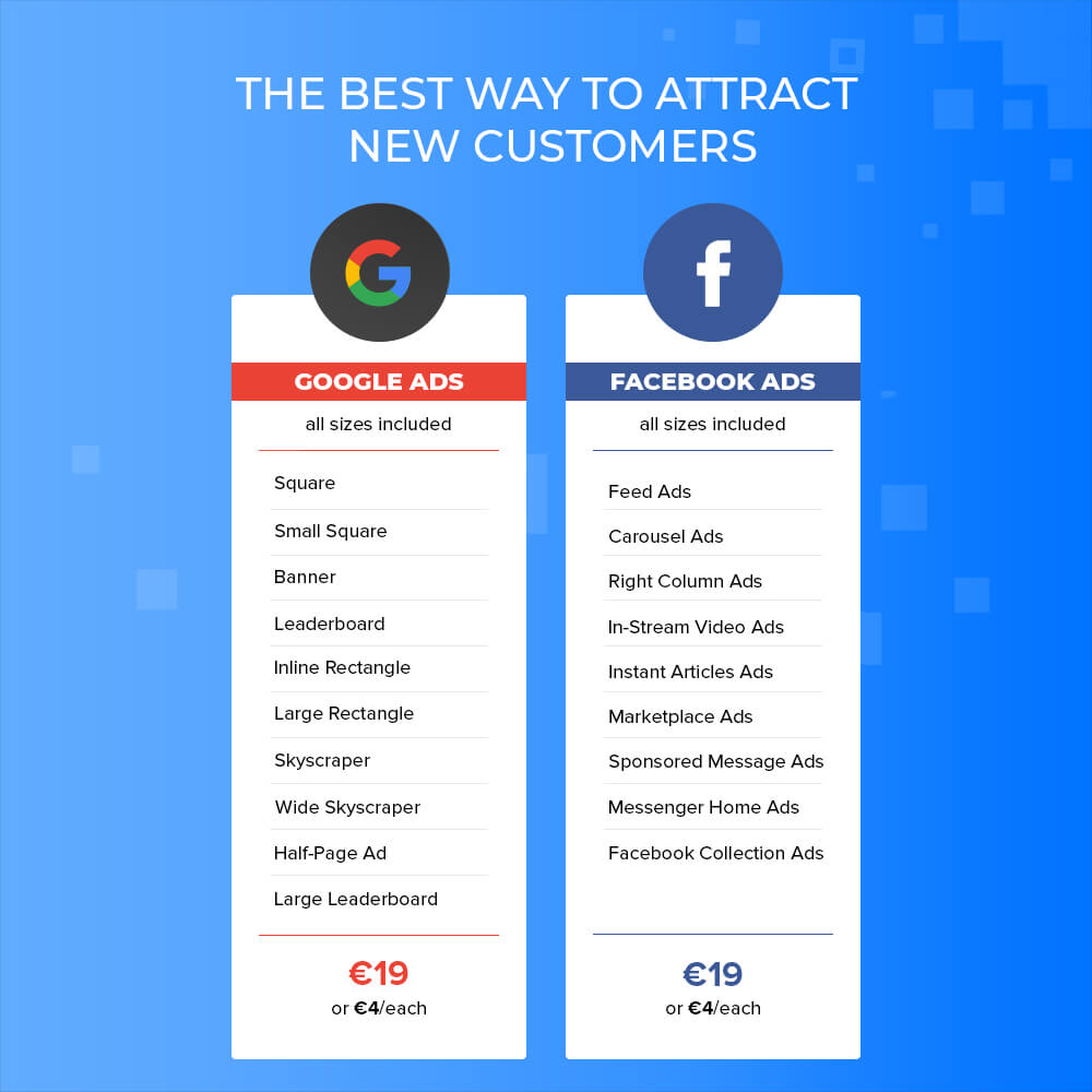 Package Google facebook ads design